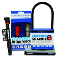 Oxford Cycling Accessory Bundle - Shackle Lock, Lighting and Pump