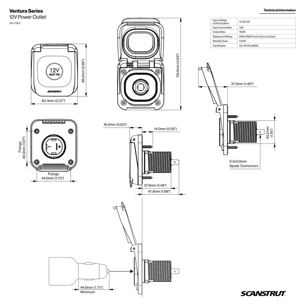 Scanstrut Ventura Series SC-V-DC1 - 12V Power Outlet
