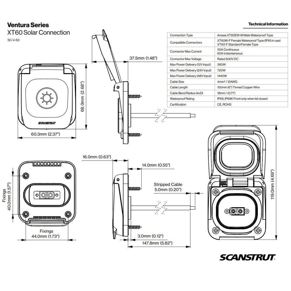 Scanstrut Ventura Series SC-V-S3 - XT60 Solar Connection