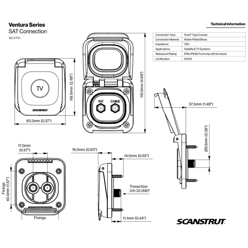 Scanstrut Ventura Series SC-V-TV1- SAT Connection